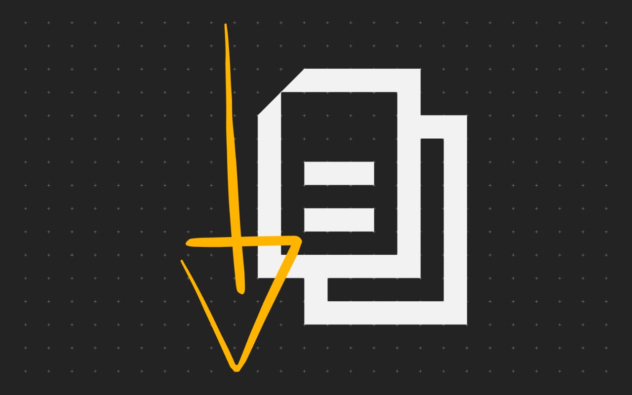 ikona dokumentů a gesto šipky dolů