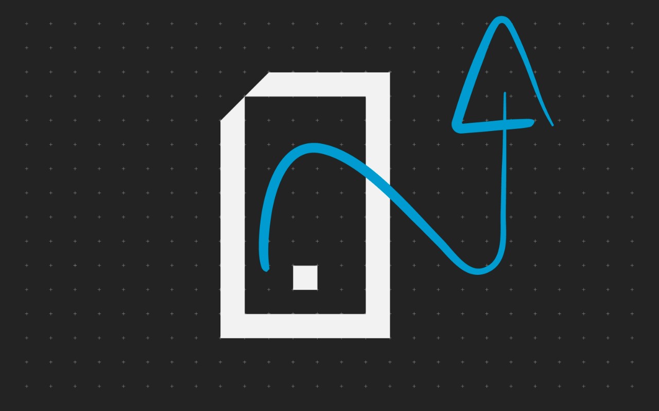 ikona budovy a gesto šipky vzhůru