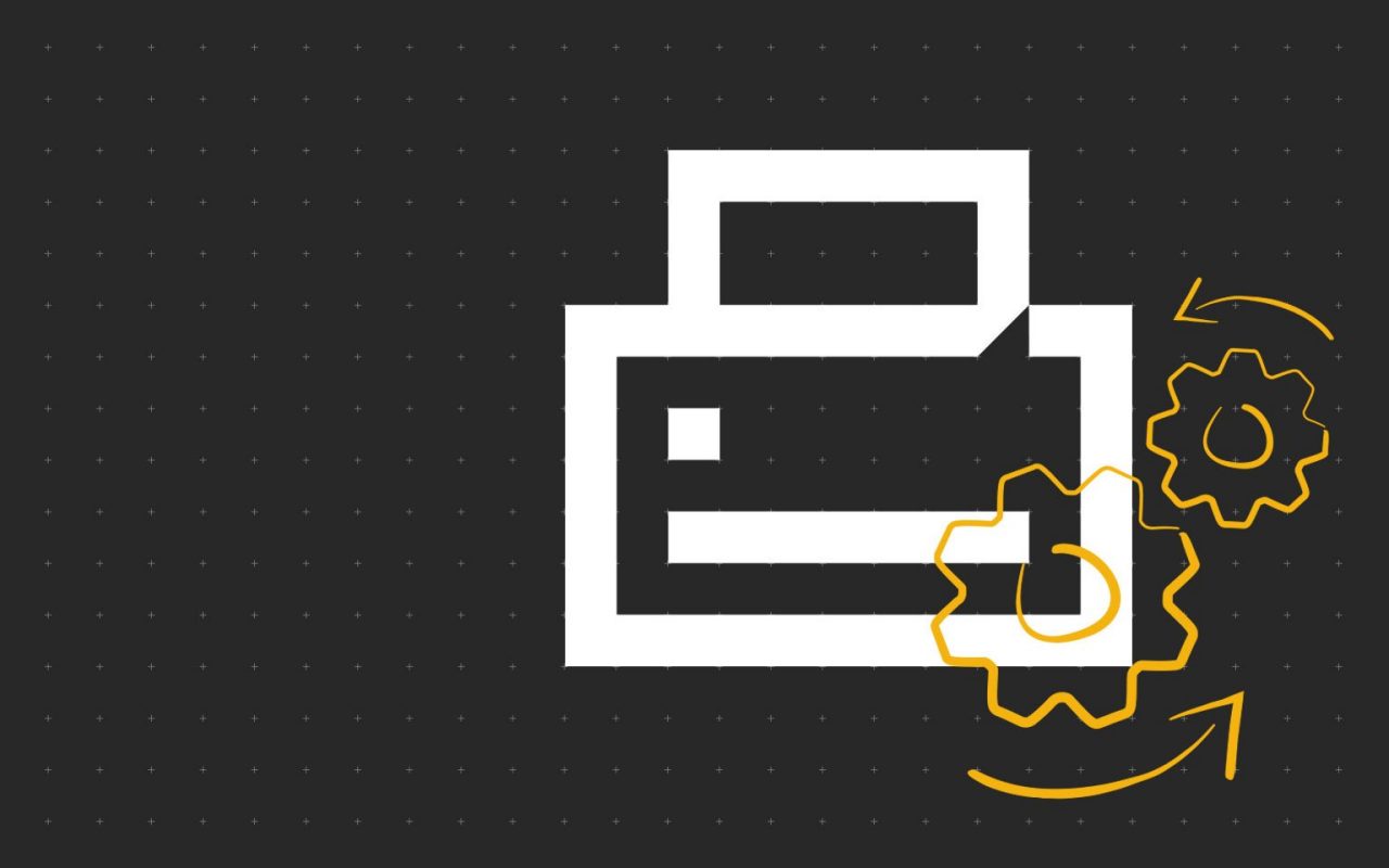 ikona tiskárny a gesto ozubených koleček