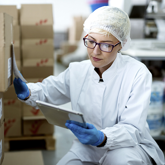 woman looking into a tablet